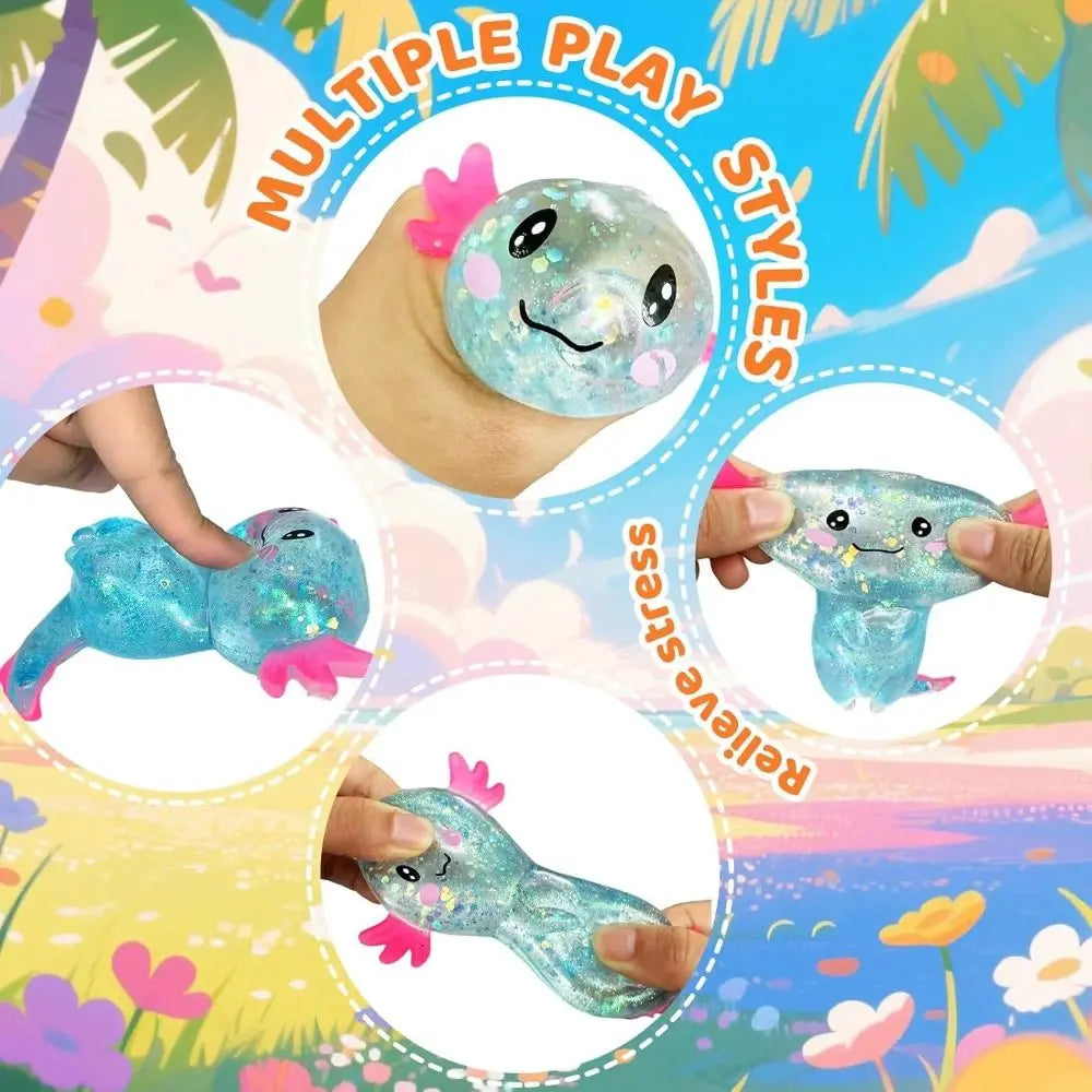 Glitter Squishy Stress Glitter Soothing Texture Sugar Filled Axolotl Squishy Cute Shape Squishy Fidget Stress Ball