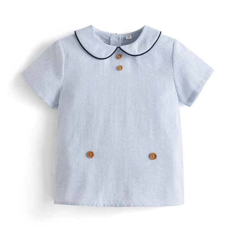 Clibeso Baby Spanish Clothes Set Boys Summer Outfits Children Boutique Clothing Shirts Navy Bloomers Peter Pan Collar