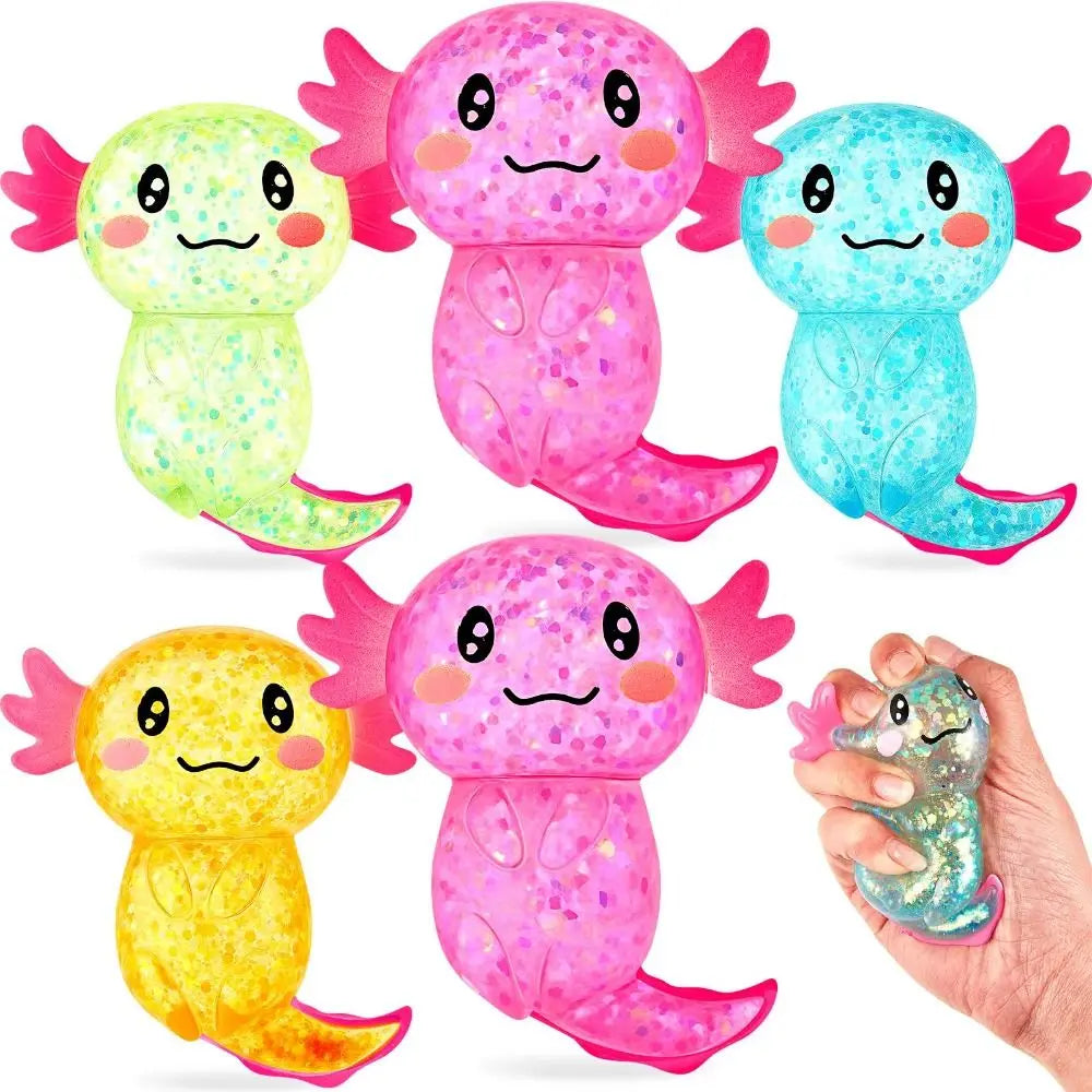 Glitter Squishy Stress Glitter Soothing Texture Sugar Filled Axolotl Squishy Cute Shape Squishy Fidget Stress Ball