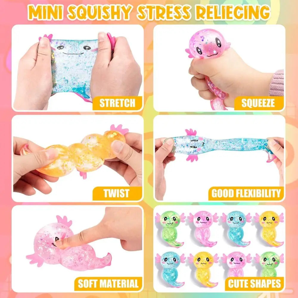 Glitter Squishy Stress Glitter Soothing Texture Sugar Filled Axolotl Squishy Cute Shape Squishy Fidget Stress Ball